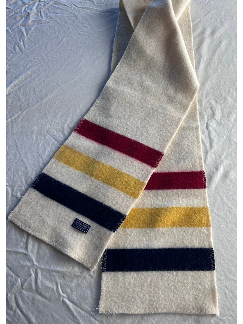 Vintage Faribault Woolen Mill Revival Stripe Wool Scarf Bone White Multi-Stripe